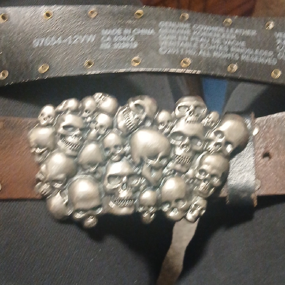 Skull Embellished Brown Leather Belt